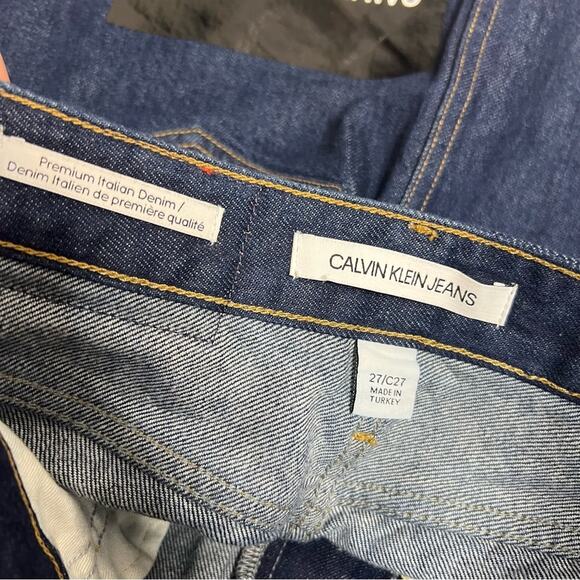 Calvin Klein Jeans HR Raw Denim MINI Skirt with Vinyl Sleeve Logo Sz 27 - Picture 7 of 7